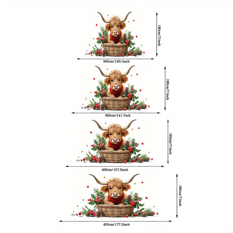 Banner de puerta 2D, 1 unidad, decoración navideña con elementos navideños, cabeza de vaca en cesta, poliéster, ideal para regreso a clases, fiestas hawaianas, Halloween, fondo decorativo para habitaciones y jardines al aire libre, perfecto para Navidad