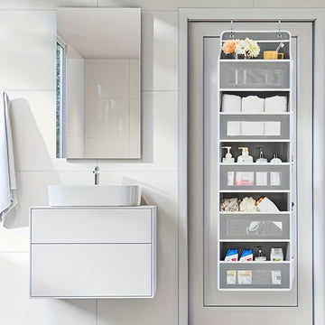 Organizador de almacenamiento colgante sobre la puerta con 4 bolsillos grandes - Unidad de estantería de tela elegante para dormitorio, baño, despensa y organización del hogar, almacenamiento de puerta, estanterías colgantes