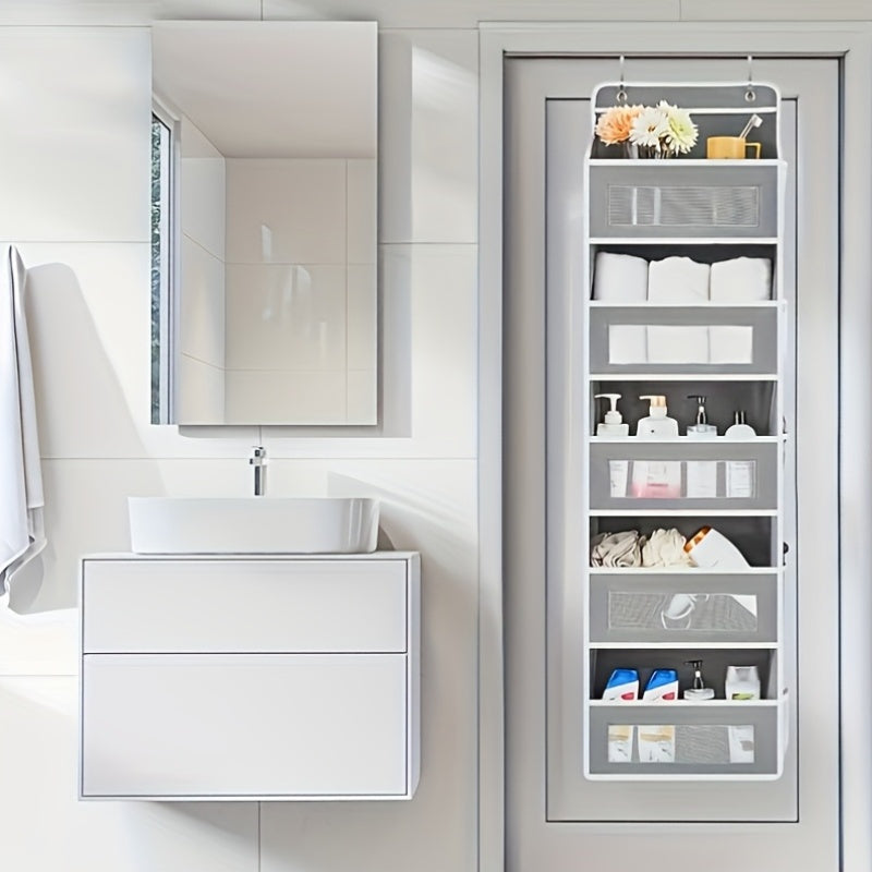 Organizador de almacenamiento colgante sobre la puerta con 4 bolsillos grandes - Unidad de estantería de tela elegante para dormitorio, baño, despensa y organización del hogar, almacenamiento de puerta, estanterías colgantes