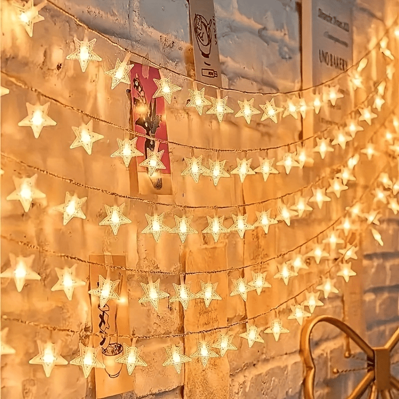 1 pieza de luces de hadas en forma de estrella - Alimentadas por batería, decoración interior para el Día de la Madre, Halloween, Navidad y fiestas - Suave brillo cálido, material de PVC, no se necesitan componentes electrónicos, iluminación de fiestas |