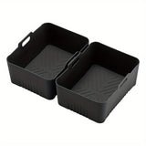 2 Piezas de Bandejas Reutilizables para Freidora de Aire con Asas - Antiadherentes y Resistentes al Calor, Aptos para Lavavajillas, Ideales para Navidad, Halloween, Pascua y Acción de Gracias, Utensilios de Cocina Multifuncionales, Diseño Estriado, Mango