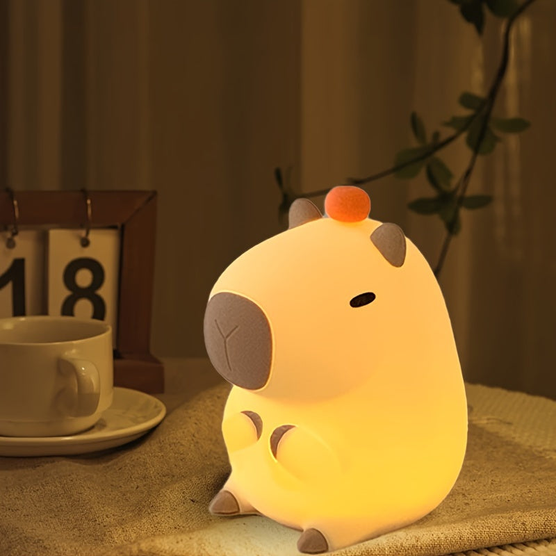 Lámpara de Noche con Temática de Animales Moderna Capybara con Control Táctil y Función de Temporizador - Batería de Litio Recargable USB de 1200mAh, Sombrilla de Plástico Portátil, Ideal para Diversos Cuartos, Regalo Perfecto (Paquete de 1)