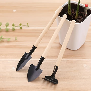 3 piezas Juego de herramientas de jardinería de metal mini - Pala y rastrillo para jardinería interior y exterior, suministros de plantación manual para plantas en macetas, flores y verduras - No se necesita electricidad