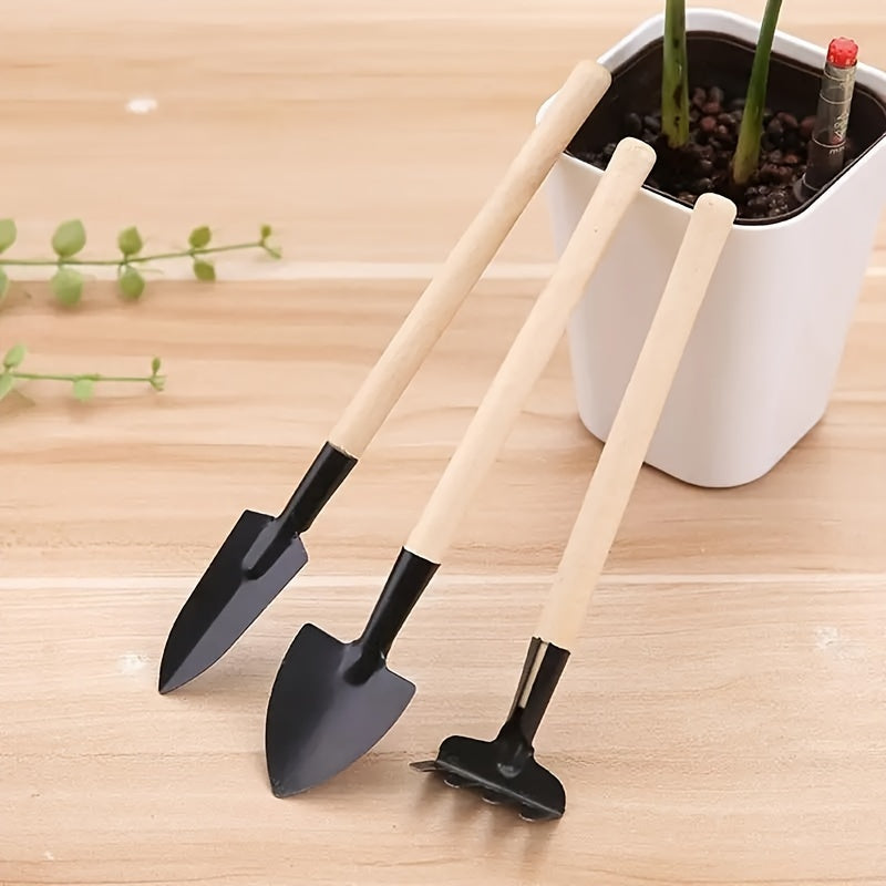 3 piezas Juego de herramientas de jardinería de metal mini - Pala y rastrillo para jardinería interior y exterior, suministros de plantación manual para plantas en macetas, flores y verduras - No se necesita electricidad