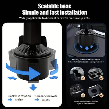 Bandeja Giratoria 360° para Consola de Auto - Soporte para Teléfono y Navegación con Porta Hamburguesas/Comida, Organizador de Tazas de Café - Bandeja Multiusos de Plástico Duradero para Viajes Seguros, Mesa de Coche Resistente