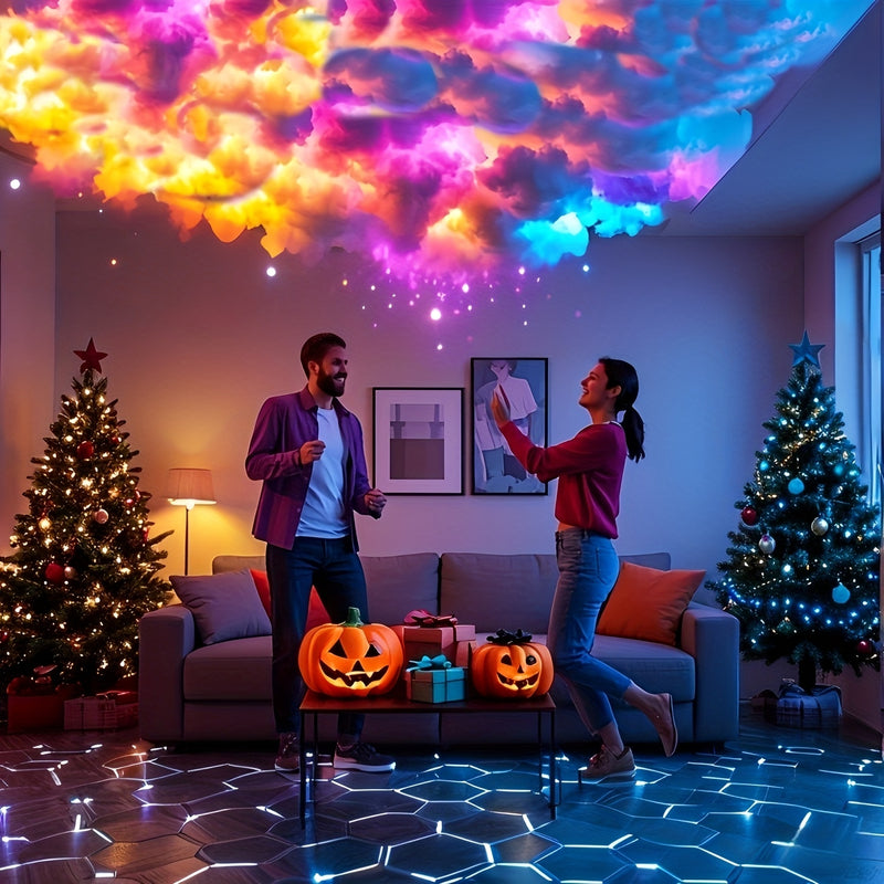 Luz inteligente RGBIC con nube de trueno con sincronización de música y activación de sonido - Iluminación de estado de ánimo LED para salas de juego, fiestas, efectos de tormentas dinámicas, control de voz, iluminación de ambiente interior (idea perfect