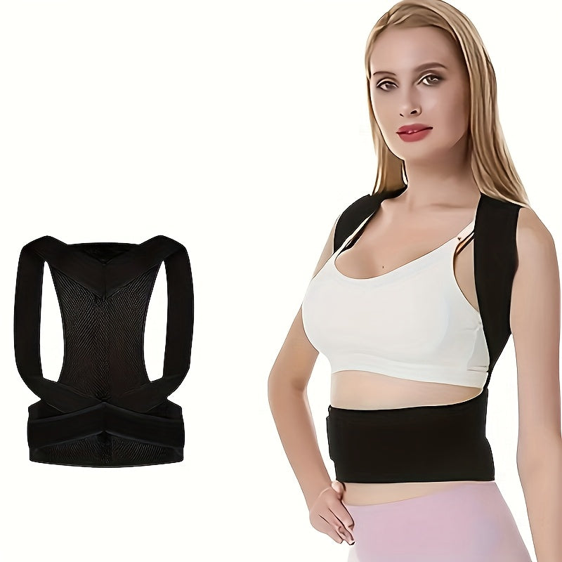 Correa de Estiramiento para Espalda Unisex, Cinturón Postural Ajustable, Soporte Invisíbel para la Espalda, Malla Transpirable y Material Elástico, Fibra de Poliéster Negra, Diseño Ergonómico, Expansión Torácica, Lavado a Mano