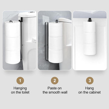 Soporte para Papel Higiénico de Hierro Negro sin Taladro - Autoadhesivo, Montado en la Pared, Versátil para Baño y Cocina, Diseño Minimalista Elegante, Almacenamiento para Baño