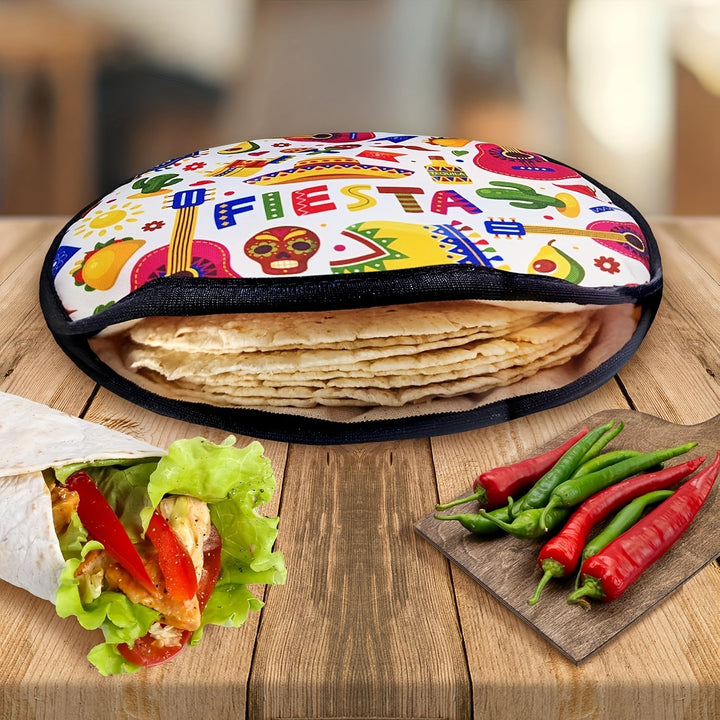 Calentador de Tortillas Fiesta: Bolsa Aislada de Doble Cara, Tamaño 27.94cm, Segura para Microondas, Perfecta para Tortillas de Maíz y Harina - ¡Mantiene Calientes hasta por Una Hora!