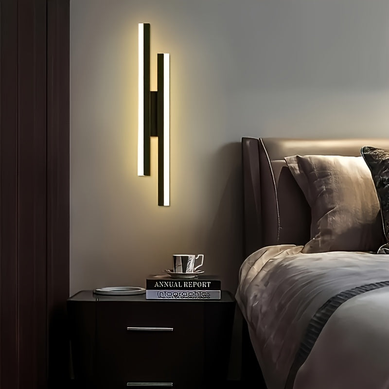 Aplique de pared LED moderno con temperatura de color ajustable en 3 tonos, acabado metálico envejecido, montaje semiempotrado para recámara y sala, incluye hardware de instalación, conexión directa 110-240V, sin necesidad de baterías, iluminación para r