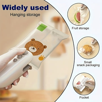 Mini sellador de snacks USB recargable - Sellador de bolsas de plástico manual con diseño de oso lindo, ideal para frutas, snacks y bolsillos, solución portátil de almacenamiento de alimentos, solución de almacenamiento de alimentos | Diseño de oso lindo