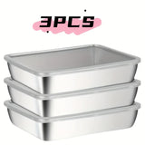 Juego de 2/3 recipientes de acero inoxidable para almacenar alimentos, resistentes, herméticos, libres de BPA, aptos para microondas y congelador, irrompibles, organizadores de cocina rectangulares con tapa abatible para refrigerador y despensa