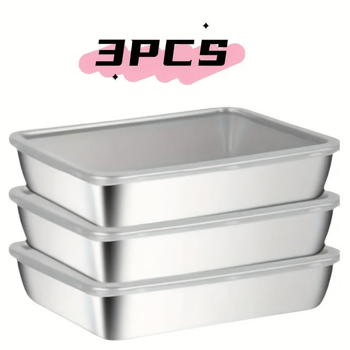 Juego de 2/3 recipientes de acero inoxidable para almacenar alimentos, resistentes, herméticos, libres de BPA, aptos para microondas y congelador, irrompibles, organizadores de cocina rectangulares con tapa abatible para refrigerador y despensa