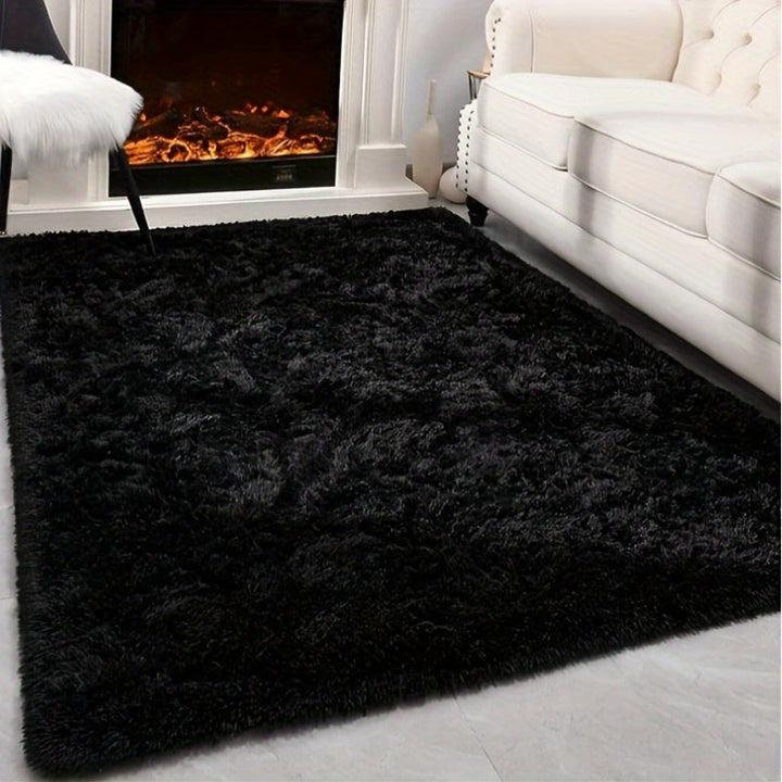 Alfombra de felpa negra de lujo, súper suave, gruesa y esponjosa para sala, dormitorio o estudio, decoración moderna para el hogar, hecha de poliéster resistente, cómoda y acogedora