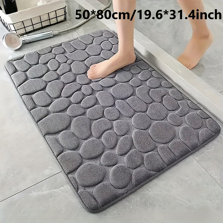 Alfombra de Baño Hecha a Mano de Vellón de Coral Peluche - Antideslizante con Patrón de Piedras Geométricas, Lavable en Máquina y Absorbente para Ducha, Bañera y Entrada, Base Duradera de Poliéster, Alfombra de Baño