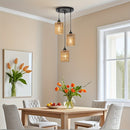 Candelabro de 3 luces estilo bohemio - Sombrilla de ratán tejida a mano, base E27, perfecto para comedor de granja, isla de cocina, sala de estar y decoración de dormitorio (luz no incluida) - Montaje semienterrado, montaje regular