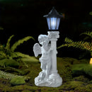 Luz de escultura solar ángel - Estatua de jardín de resina con diseño de columna romana, iluminación decorativa para caminos, patios y patios, perfecta para Navidad, Día de San Valentín y regalos románticos, luces de hadas para iluminación al aire libre.