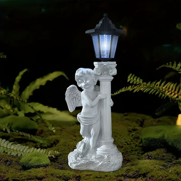 Luz de escultura solar ángel - Estatua de jardín de resina con diseño de columna romana, iluminación decorativa para caminos, patios y patios, perfecta para Navidad, Día de San Valentín y regalos románticos, luces de hadas para iluminación al aire libre.