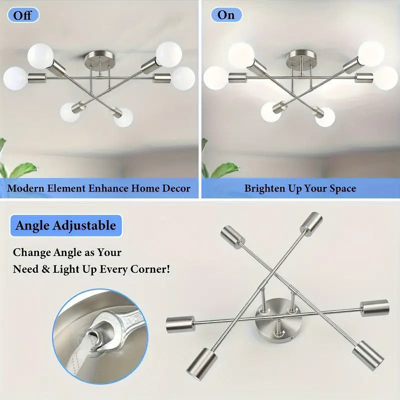 Araña estilo Sputnik moderna con pantallas metálicas desmontables, luz de techo semiempotrada para sala, dormitorio, cocina, comedor y espacios comerciales, incluye hardware de instalación (foco no incluido), grado comercial, acabado metálico, conexión c