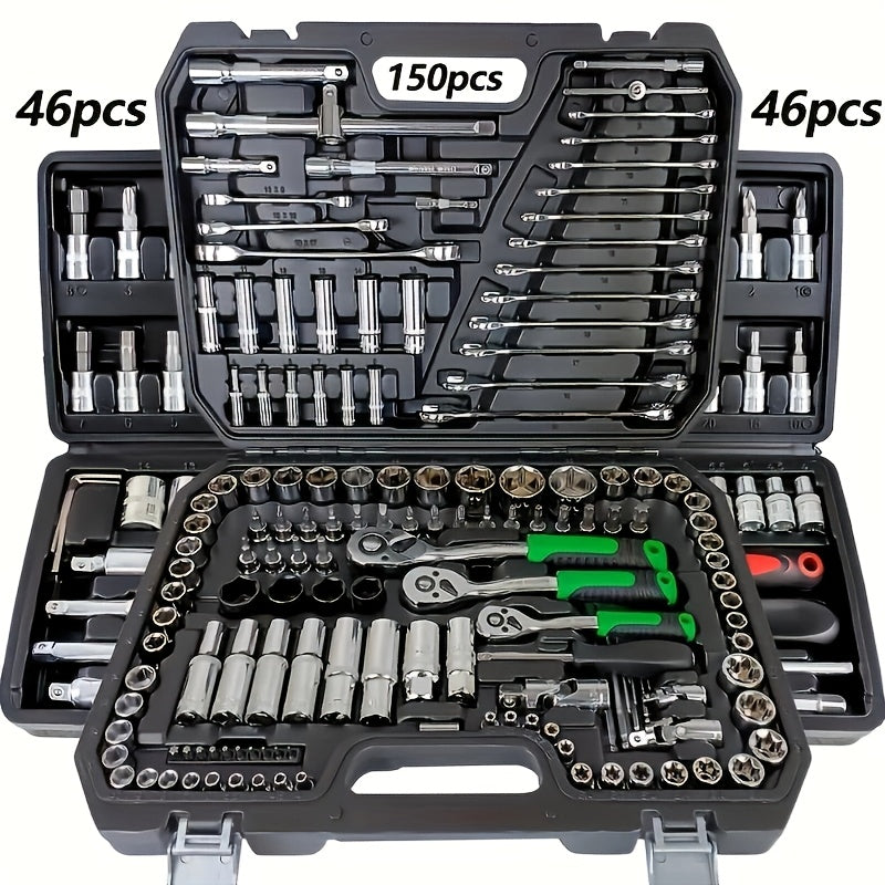 Juego de herramientas mecánicas para autos, 46 piezas, multifuncional con juegos de dados, llaves y trinquete, caja de herramientas resistente de metal con estuche de almacenamiento