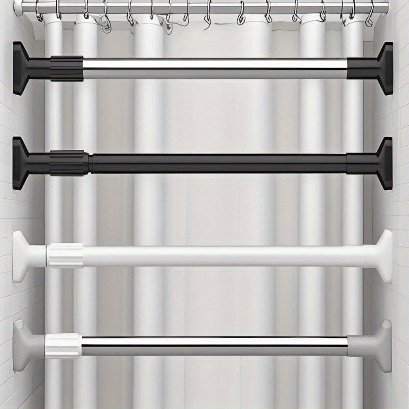 1 pieza de barra de cortina de ducha telescópica de acero inoxidable con tapas de plástico blanco - Barra extendible de metal y plástico sin taladro para ducha, armario, ventana, estante de toallas - Accesorio de hogar montado en la pared, accesorios de