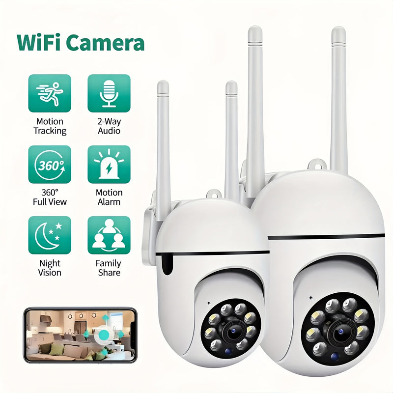 2 Juegos de Cámaras de Seguridad Inalámbricas Conectadas a WiFi, 2.4GHz y 5G, Cámaras de Seguridad para el Hogar de 1080P con Vista Panorámica de 360°, Seguimiento Automático, Llamadas de Dos Manos, Visión Nocturna de Color, Cámaras de Monitoreo para Beb