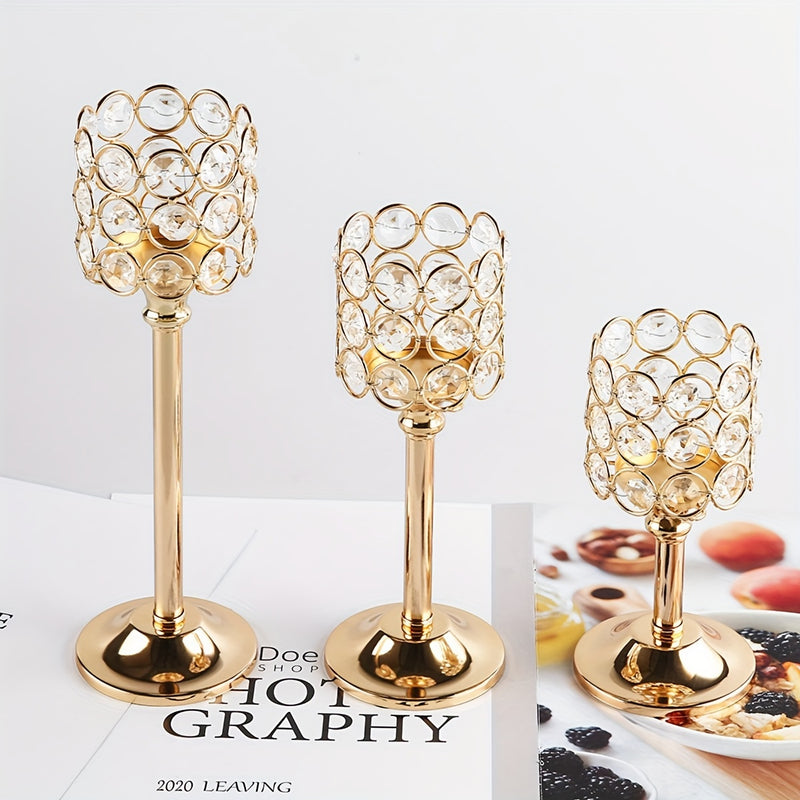 3 Piezas de Portavelas con Cristales - Acabado Elegante Envejecido para Decoración de Mesa, Navidad y Ambiente Romántico en Cenas