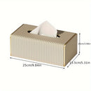 Estuche Elegante para Pañuelos de Cuero Sintético Estilo Nórdico con Rayas Italianas - Diseño Rectangular en Blanco y Dorado para Sala, Comedor o Baño, Decoración de Pared