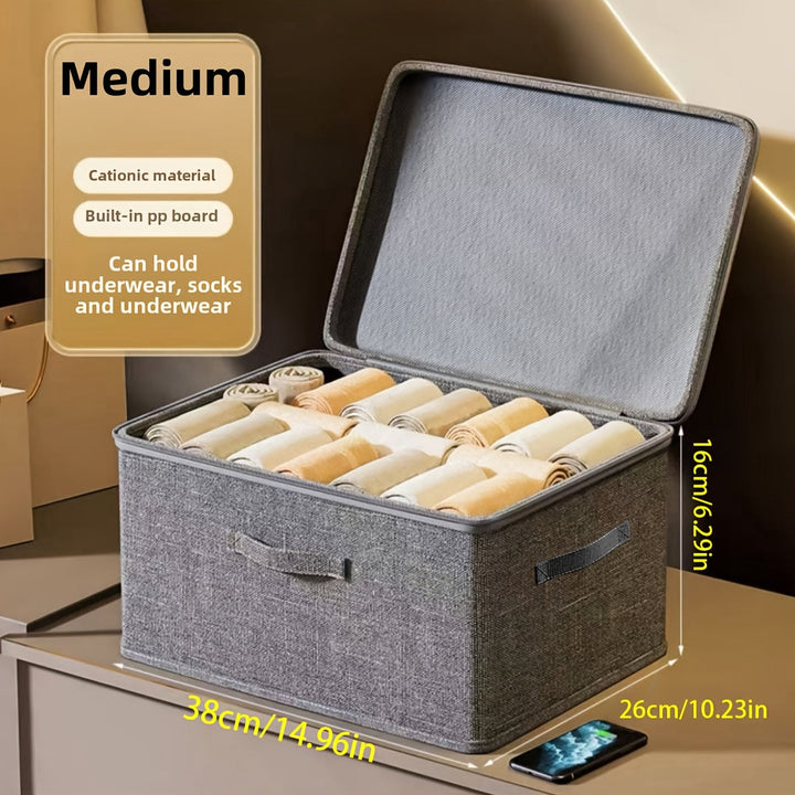 Caja de almacenamiento con tapa de cremallera, contenedor con asas, cubo plegable con tapa para organizar ropa en el armario o debajo de la cama