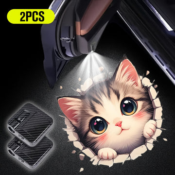 Pack de 2 Luces LED de Gato Animado Lindo para Bienvenida - Proyección en el Peldaño de la Puerta Automática, Decoración para Puertas del Coche, Rojo con Pilas (Pilas No Incluidas) - Regalo Perfecto para Amantes de los Gatos, Accesorios para Gatos