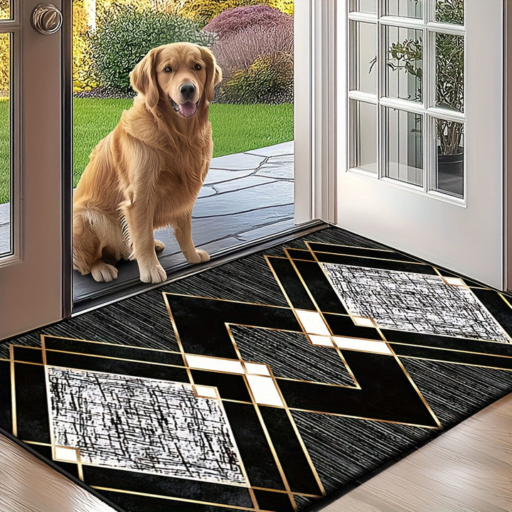 Alfombra de Puerta Estilo Bohemio Retro, Suave y Antideslizante de Franela, Lavable a Máquina, Pelusa Baja, Patrón a Rayas, Tela Floqueada, para Interior/Exterior, Sala de Estar, Baño, Alfombra de Balcón - Diseño Elegante de Textura, Decoración Navideña,