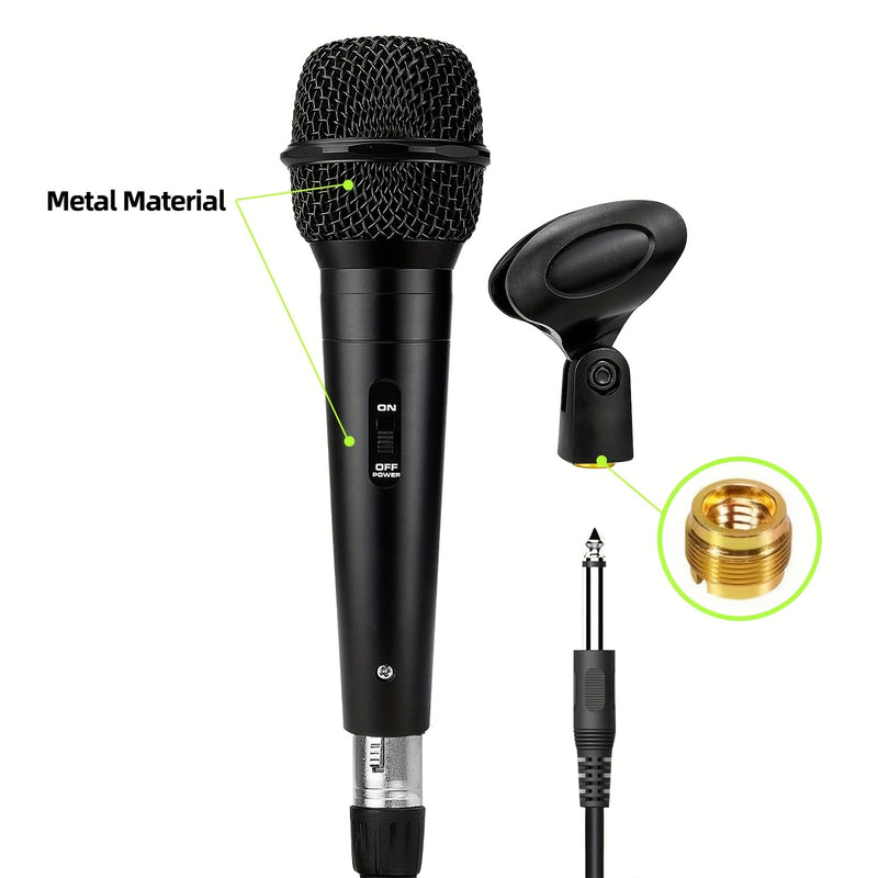 Micrófono Dinámico con Cable de Heikuding y Interruptor ON/OFF, Cable XLR de 298.7cm, Clip y Soporte para Karaoke, Altavoces, Fiestas y Actuaciones En Vivo