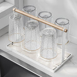 Estante de secado de tazas con mango de madera, soporte de tazas de metal con 6 bandejas de drenaje desmontables, diseño de hierro duradero, recubrimiento anticorrosivo, estante de secado de platos para encimera de cocina.