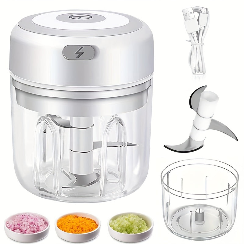 Picadora Mini Recargable USB con Cuchilla de Acero Inoxidable de 3 Hojas - Picado en 5 Segundos para Ajo, Cebolla, Chile y Frutas, Capacidad de 100ml/250ml, Portátil para Camping y Cocina Hogareña, Diseño Fácil de Limpiar, Multifuncional, Herramienta de