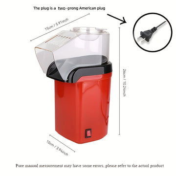Hacedor de Palomitas de Maíz Portátil Rojo con Enchufe de EE. UU. - No Necesita Batería, Aparato de Cocina Eléctrico de 120V para Noches de Cine y Meriendas, Estilo Clásico, Acabado Suave, Diseño Fácil de Usar, Máquina de Palomitas de Maíz, Tiempo de Mer
