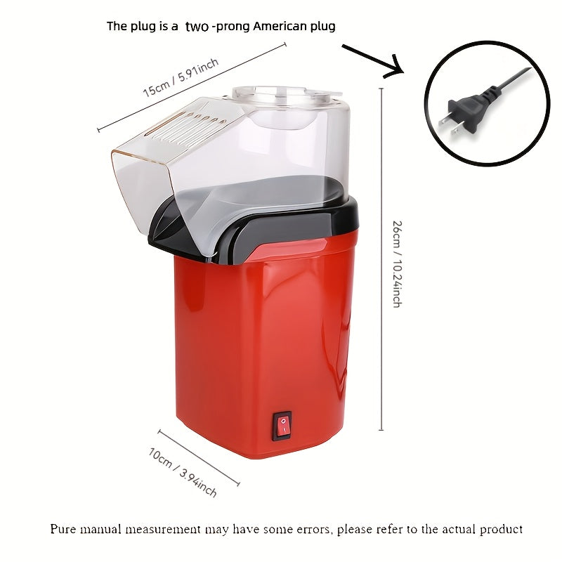 Hacedor de Palomitas de Maíz Portátil Rojo con Enchufe de EE. UU. - No Necesita Batería, Aparato de Cocina Eléctrico de 120V para Noches de Cine y Meriendas, Estilo Clásico, Acabado Suave, Diseño Fácil de Usar, Máquina de Palomitas de Maíz, Tiempo de Mer