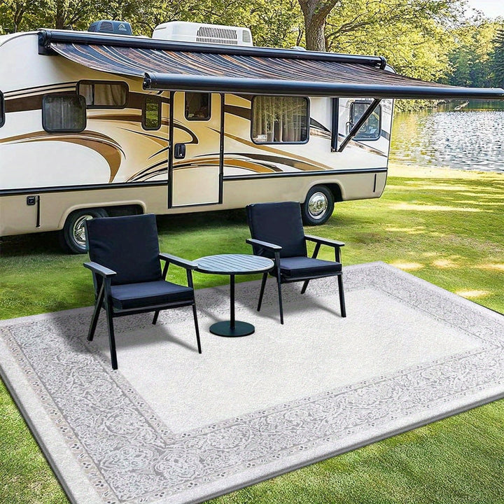 Alfombra de Lujo Seven Deer - Ultra Suave 851g/m², Lavable a Máquina en Poliéster Antideslizante con Diseño Geométrico Crema para Patio, Camping y RV - Decoración Ligera y Duradera Fácil de Cuidar