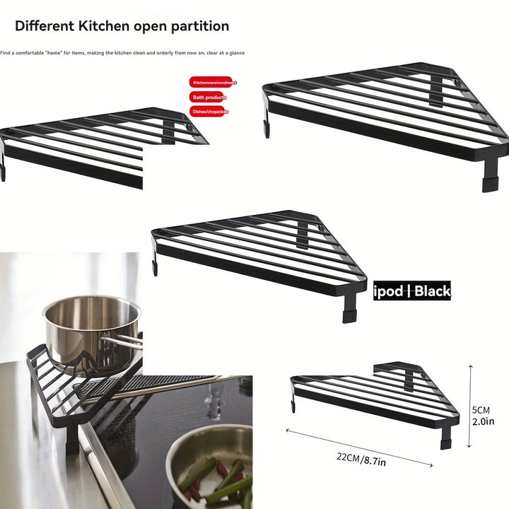 1 pieza de Estante Ajustable Negro para Esquina de Cocina en Forma de Triángulo - Soporte Resistente al Calor para Ollas, Secado de Platos y Estantería de Almacenamiento para Estufa o Pared, Organizador que Ahorra Espacio (22cm x 30cm), Electrodomésticos