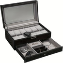 1 Pieza, Caja De Almacenamiento De Reloj Con Cerradura De Cuero PU De 12 Ranuras, Caja De Exhibición De Joyería Para Hombres Y Mujeres Con Cajón, Caja De Exhibición De Gafas De Reloj De 2 Capas Con Cubierta De Vidrio