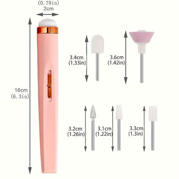 Fila de uñas portátil, taladro eléctrico de uñas con 5 piezas de taladro, carga USB para manicura y pedicura.