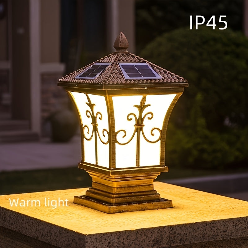 Lámpara solar LED para exteriores, pilar de jardín, cuerpo de aluminio para villa o barandal, control remoto, luz variable, luz blanca, cálida, neutra y roja, se apaga de día y enciende automáticamente de noche