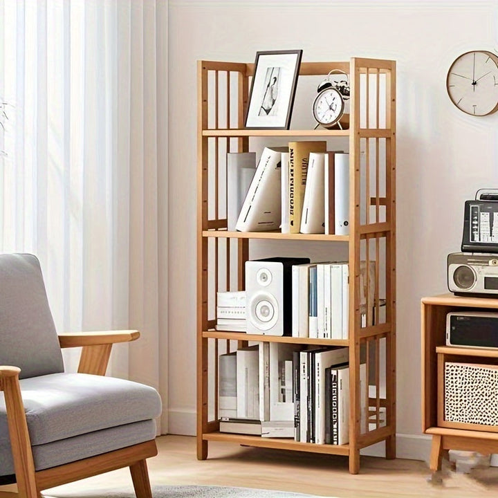 1 estante de bambú ajustable de 4-6 niveles, diseño independiente, adecuado para el hogar, sala de estar o cocina, ahorrador de espacio, duradero, elegante y fácil de montar.