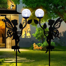 2 Piezas de Decoración Solar para Jardín de Hadas, Estatuas de Metal con Globos de Vidrio Craquelado y Luces, Silueta IPX4 para Exteriores, Patio, Jardín, Caminos, Regalos de Jardinería para el Día de la Madre, Decoración para Exteriores y Césped