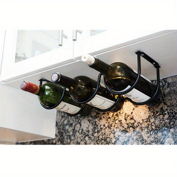 Soporte de Vino Metálico para Estante Inferior en Armarios de Cocina - Soporte de Exhibición Ahorrador de Espacio para 3 Botellas, Diseño de Hierro para Organización de Bar o Despensa en Casa, Portabotellas de Vino