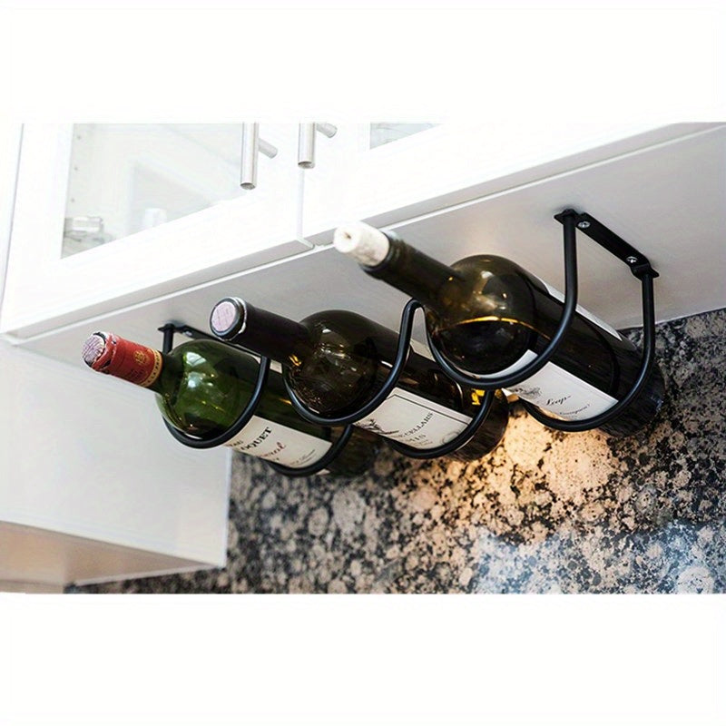 Soporte de Vino Metálico para Estante Inferior en Armarios de Cocina - Soporte de Exhibición Ahorrador de Espacio para 3 Botellas, Diseño de Hierro para Organización de Bar o Despensa en Casa, Portabotellas de Vino