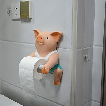 1pc Lindo soporte de papel higiénico de cerdo, dispensador de rollo de papel de resina, montaje en pared autoadhesivo, para baño