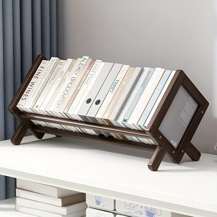 Estantería de bambú elegante - Organizador compacto para mostrador con diseño de ventana salediza, ideal para dormitorio y escritorio de estudio