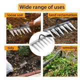 Rastrillo de Jardín de Acero al Carbono Resistente con 8, 6 o 5 Dientes - Herramienta Duradera para Deshierbe y Suelos Resistentes, Mango para Agarre Fácil, Ideal para la Eliminación Segura de Malezas en Jardines