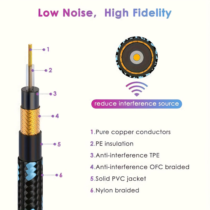 2 1/4 Pulgadas Cables de Guitarra con Conectores en Ángulo Recto, Resorte para Fácil Inserción y Extracción, Adecuados para Guitarras Eléctricas, Bajos, Amplificadores, Teclados, Mandolinas y Consolas de Mezcla | Cables Audio Multifuncionales