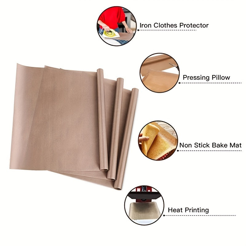 Juego de 3 láminas antiadherentes de PTFE reutilizables para transferencia de calor, protector para plancha, almohadilla para prensar y tapete para hornear, material plástico resistente a altas temperaturas, esenciales para manualidades | Tela reutilizab